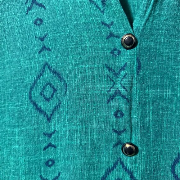 Vintage 90s Teal Geometric Tunic Button-Up – Size L - Picture 11 of 15